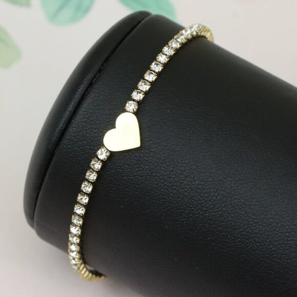 Elegant Heart Charm Yellow Bracelet with Crystal Accents, XPBL0666 - Picture 1 of 12